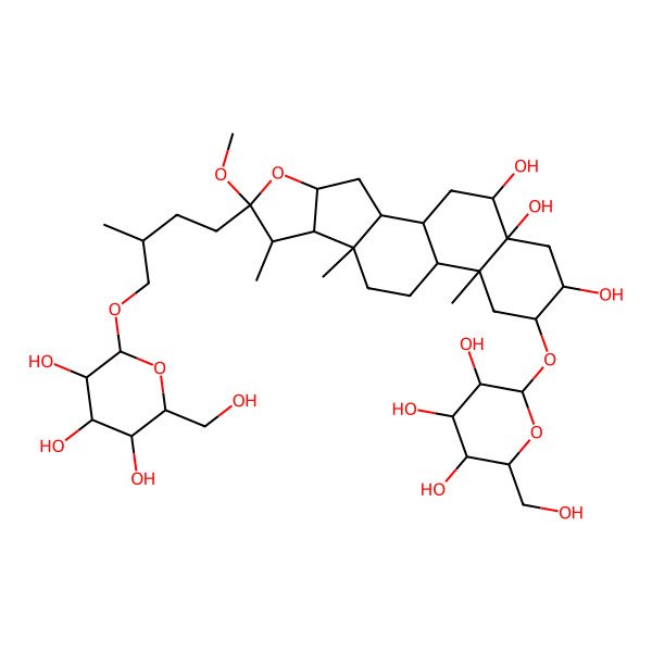 2D Structure of 6-Methoxy-7,9,13-trimethyl-6-[3-methyl-4-[3,4,5-trihydroxy-6-(hydroxymethyl)oxan-2-yl]oxybutyl]-15-[3,4,5-trihydroxy-6-(hydroxymethyl)oxan-2-yl]oxy-5-oxapentacyclo[10.8.0.02,9.04,8.013,18]icosane-16,18,19-triol