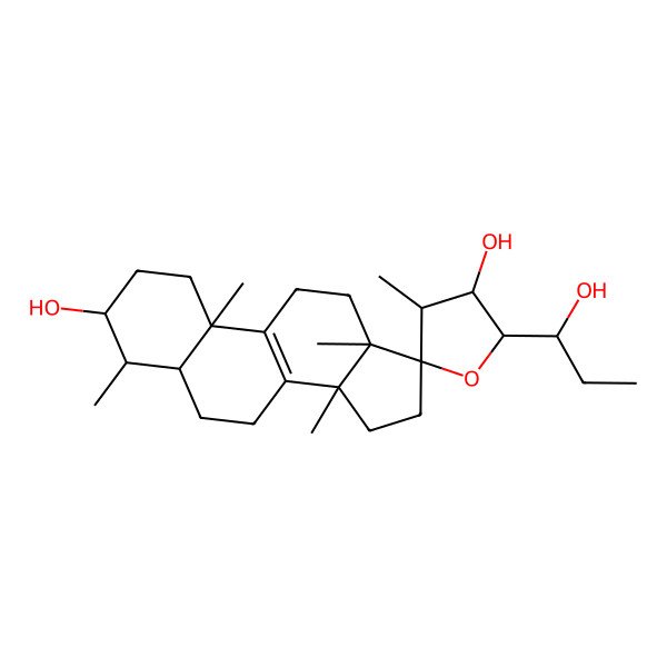 2D Structure of 2'-(1-hydroxypropyl)-4,4',10,13,14-pentamethylspiro[2,3,4,5,6,7,11,12,15,16-decahydro-1H-cyclopenta[a]phenanthrene-17,5'-oxolane]-3,3'-diol