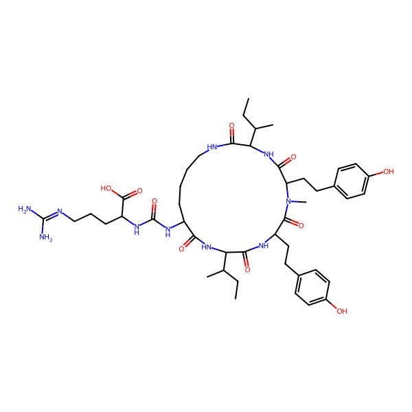 2D Structure of 5-(Diaminomethylideneamino)-2-[[3,12-di(butan-2-yl)-6,9-bis[2-(4-hydroxyphenyl)ethyl]-7-methyl-2,5,8,11,14-pentaoxo-1,4,7,10,13-pentazacyclononadec-15-yl]carbamoylamino]pentanoic acid