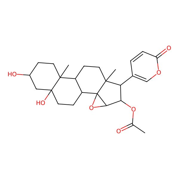 2D Structure of [(1R,2S,7R,10S,11R,16S)-14,16-dihydroxy-7,11-dimethyl-6-(6-oxopyran-3-yl)-3-oxapentacyclo[8.8.0.02,4.02,7.011,16]octadecan-5-yl] acetate
