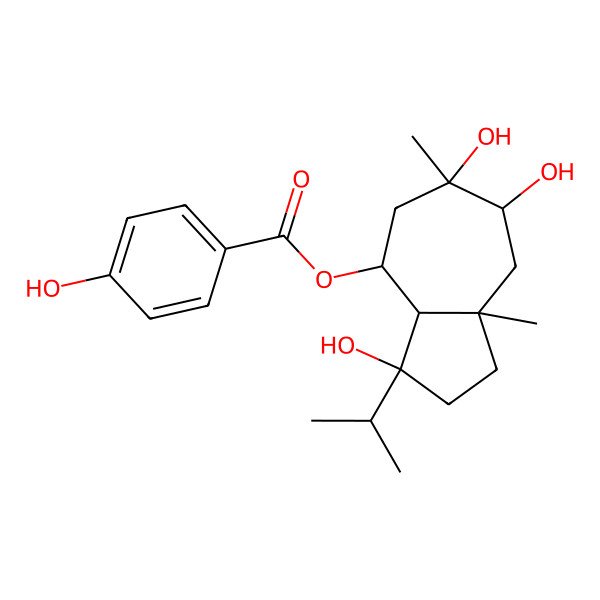2D Structure of [(3R,3aS,4S,6S,7S,8aR)-3,6,7-trihydroxy-6,8a-dimethyl-3-propan-2-yl-2,3a,4,5,7,8-hexahydro-1H-azulen-4-yl] 4-hydroxybenzoate