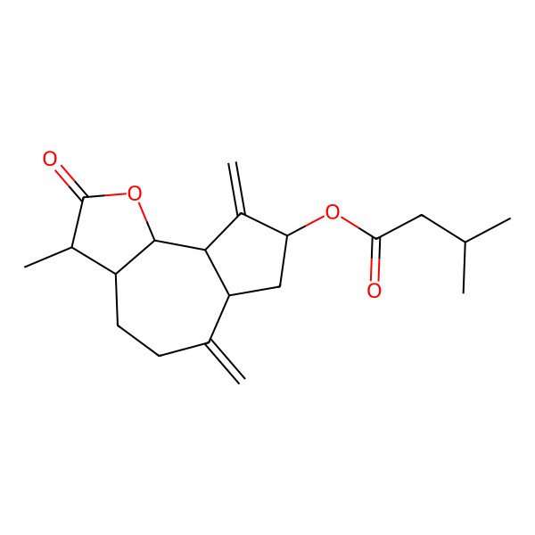 2D Structure of (3-methyl-6,9-dimethylidene-2-oxo-3a,4,5,6a,7,8,9a,9b-octahydro-3H-azuleno[4,5-b]furan-8-yl) 3-methylbutanoate