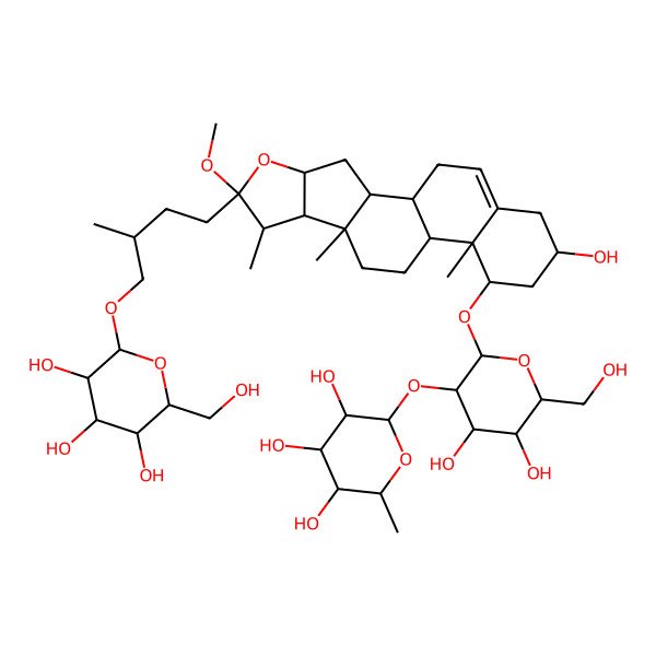 2D Structure of (2S,3R,4R,5R,6S)-2-[(2R,3R,4S,5R,6R)-4,5-dihydroxy-2-[[(1R,2R,4S,6R,7S,8R,9S,12S,13R,14R,16R)-16-hydroxy-6-methoxy-7,9,13-trimethyl-6-[(3R)-3-methyl-4-[(2R,3R,4S,5S,6R)-3,4,5-trihydroxy-6-(hydroxymethyl)oxan-2-yl]oxybutyl]-5-oxapentacyclo[10.8.0.02,9.04,8.013,18]icos-18-en-14-yl]oxy]-6-(hydroxymethyl)oxan-3-yl]oxy-6-methyloxane-3,4,5-triol