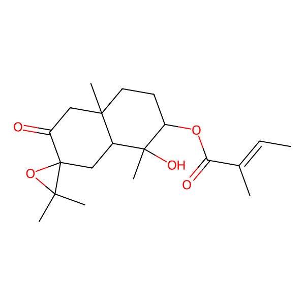 2D Structure of [(1S,2S,4aR,7R,8aR)-1-hydroxy-1,3',3',4a-tetramethyl-6-oxospiro[2,3,4,5,8,8a-hexahydronaphthalene-7,2'-oxirane]-2-yl] (Z)-2-methylbut-2-enoate