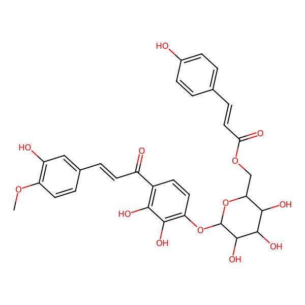 2D Structure of [6-[2,3-Dihydroxy-4-[3-(3-hydroxy-4-methoxyphenyl)prop-2-enoyl]phenoxy]-3,4,5-trihydroxyoxan-2-yl]methyl 3-(4-hydroxyphenyl)prop-2-enoate