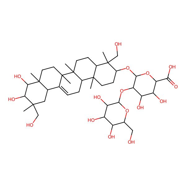 2D Structure of 6-[[9,10-Dihydroxy-4,11-bis(hydroxymethyl)-4,6a,6b,8a,11,14b-hexamethyl-1,2,3,4a,5,6,7,8,9,10,12,12a,14,14a-tetradecahydropicen-3-yl]oxy]-3,4-dihydroxy-5-[3,4,5-trihydroxy-6-(hydroxymethyl)oxan-2-yl]oxyoxane-2-carboxylic acid