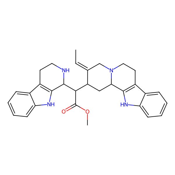 2D Structure of methyl (2R)-2-[(2R,3E,12bS)-3-ethylidene-2,4,6,7,12,12b-hexahydro-1H-indolo[2,3-a]quinolizin-2-yl]-2-[(1R)-2,3,4,9-tetrahydro-1H-pyrido[3,4-b]indol-1-yl]acetate