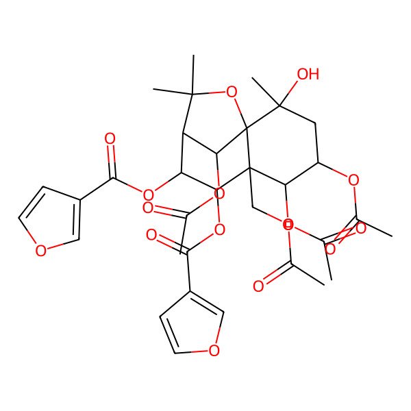 2D Structure of [(1S,2S,4S,5R,6S,7R,8R,9R,12R)-4,5,12-triacetyloxy-6-(acetyloxymethyl)-7-(furan-3-carbonyloxy)-2-hydroxy-2,10,10-trimethyl-11-oxatricyclo[7.2.1.01,6]dodecan-8-yl] furan-3-carboxylate