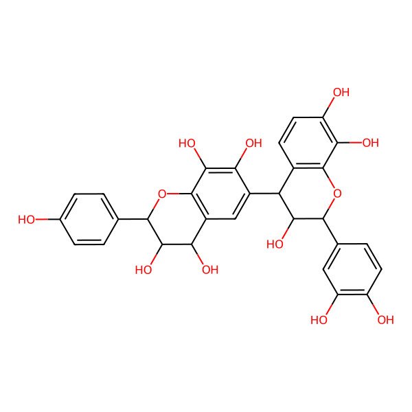 2D Structure of (2R,3R,4R)-6-[(2R,3R,4S)-2-(3,4-dihydroxyphenyl)-3,7,8-trihydroxy-3,4-dihydro-2H-chromen-4-yl]-2-(4-hydroxyphenyl)-3,4-dihydro-2H-chromene-3,4,7,8-tetrol