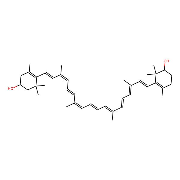 2D Structure of (1R)-3-[(1E,3E,5E,7E,9E,11E,13E,15E,17E)-18-[(4R)-4-hydroxy-2,6,6-trimethylcyclohexen-1-yl]-3,7,12,16-tetramethyloctadeca-1,3,5,7,9,11,13,15,17-nonaenyl]-2,2,4-trimethylcyclohex-3-en-1-ol
