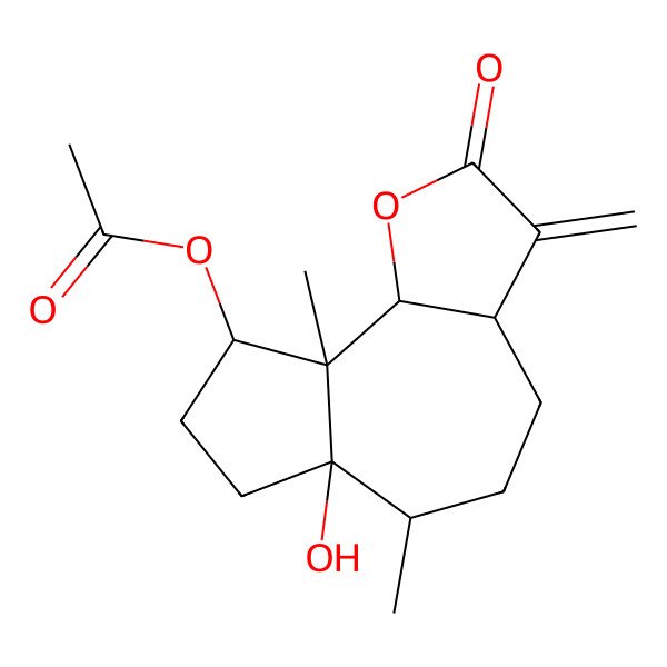 2D Structure of [(3aS,6S,6aR,9S,9aS,9bR)-6a-hydroxy-6,9a-dimethyl-3-methylidene-2-oxo-3a,4,5,6,7,8,9,9b-octahydroazuleno[8,7-b]furan-9-yl] acetate
