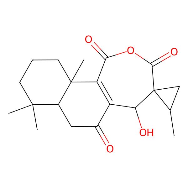 2D Structure of (2'S,4S,5R,7aS,11aS)-5-hydroxy-2',8,8,11a-tetramethylspiro[5,7,7a,9,10,11-hexahydrobenzo[i][2]benzoxepine-4,1'-cyclopropane]-1,3,6-trione