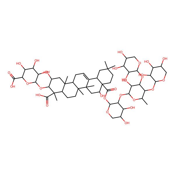 2D Structure of 6-[[4-Carboxy-8a-[4,5-dihydroxy-3-[3-hydroxy-6-methyl-4,5-bis[(3,4,5-trihydroxyoxan-2-yl)oxy]oxan-2-yl]oxyoxan-2-yl]oxycarbonyl-2,8-dihydroxy-4,6a,6b,11,11,14b-hexamethyl-1,2,3,4a,5,6,7,8,9,10,12,12a,14,14a-tetradecahydropicen-3-yl]oxy]-3,4,5-trihydroxyoxane-2-carboxylic acid