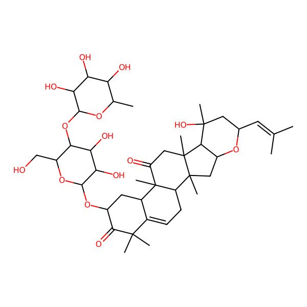 2D Structure of (1S,2S,4R,6R,8S,9S,10R,13R,14S,16S)-16-[(2R,3R,4R,5S,6R)-3,4-dihydroxy-6-(hydroxymethyl)-5-[(2S,3R,4R,5R,6S)-3,4,5-trihydroxy-6-methyloxan-2-yl]oxyoxan-2-yl]oxy-8-hydroxy-2,8,10,13,18,18-hexamethyl-6-(2-methylprop-1-enyl)-5-oxapentacyclo[11.8.0.02,10.04,9.014,19]henicos-19-ene-12,17-dione