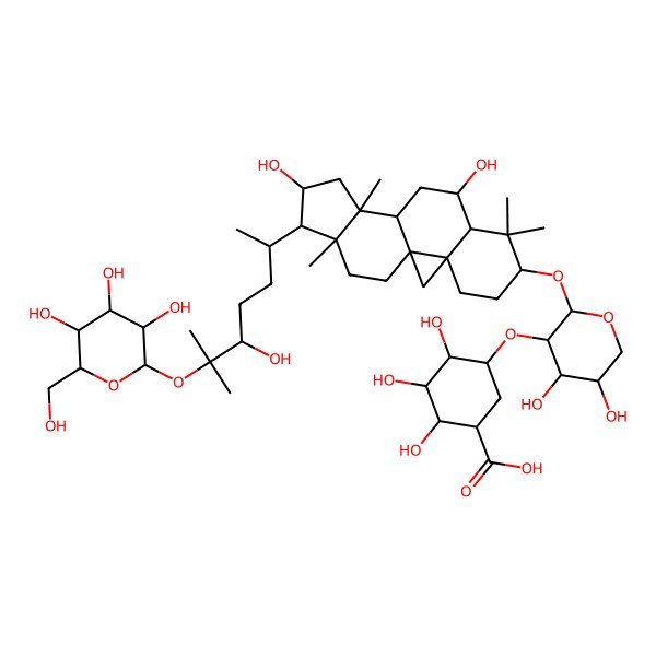2D Structure of (1S,2R,3S,4R,5R)-5-[(2S,3R,4S,5R)-2-[[(1S,3R,6S,8R,9S,11S,12S,14S,15R,16R)-9,14-dihydroxy-15-[(2R,5S)-5-hydroxy-6-methyl-6-[(2S,3R,4S,5S,6R)-3,4,5-trihydroxy-6-(hydroxymethyl)oxan-2-yl]oxyheptan-2-yl]-7,7,12,16-tetramethyl-6-pentacyclo[9.7.0.01,3.03,8.012,16]octadecanyl]oxy]-4,5-dihydroxyoxan-3-yl]oxy-2,3,4-trihydroxycyclohexane-1-carboxylic acid