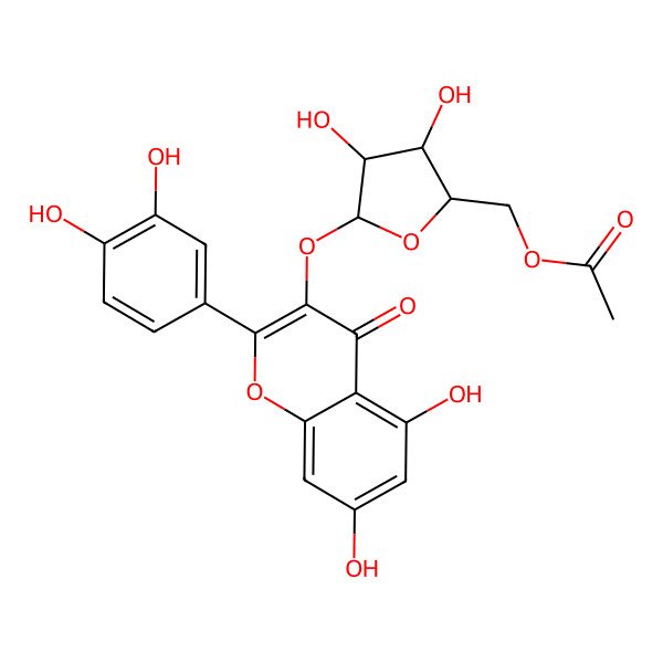 2D Structure of [(2S,3R,4R,5S)-5-[2-(3,4-dihydroxyphenyl)-5,7-dihydroxy-4-oxochromen-3-yl]oxy-3,4-dihydroxyoxolan-2-yl]methyl acetate