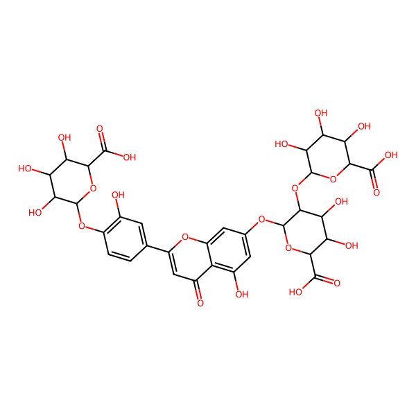 2D Structure of luteolin 7-O-[(beta-D-glucosyluronic acid)-(1->2)-(beta-D-glucosiduronic acid)] 4'-O-beta-D-glucosiduronic acid