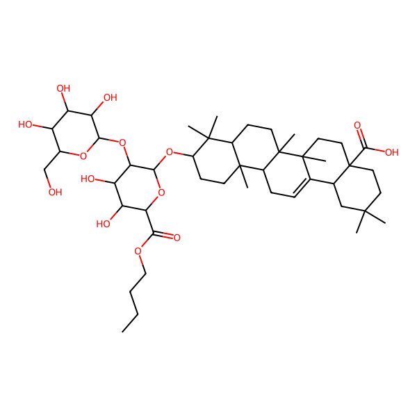 2D Structure of (4aS,6aR,6aS,6bR,8aR,10S,12aR,14bS)-10-[(2R,3R,4S,5S,6S)-6-butoxycarbonyl-4,5-dihydroxy-3-[(2S,3R,4S,5R,6R)-3,4,5-trihydroxy-6-(hydroxymethyl)oxan-2-yl]oxyoxan-2-yl]oxy-2,2,6a,6b,9,9,12a-heptamethyl-1,3,4,5,6,6a,7,8,8a,10,11,12,13,14b-tetradecahydropicene-4a-carboxylic acid