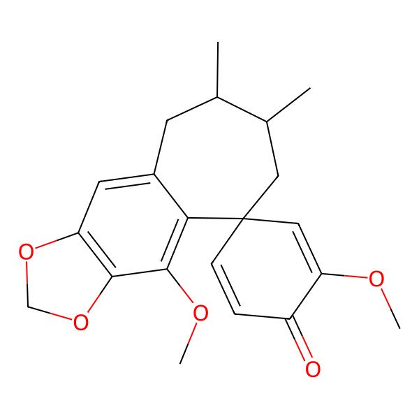 2D Structure of (6R,7R,9R)-2',10-dimethoxy-6,7-dimethylspiro[5,6,7,8-tetrahydrocyclohepta[f][1,3]benzodioxole-9,4'-cyclohexa-2,5-diene]-1'-one