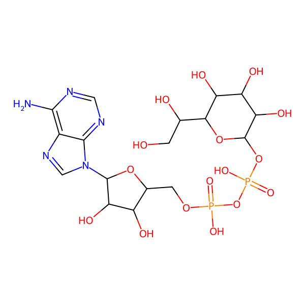 2D Structure of [[(2S,3R,4R,5S)-5-(6-aminopurin-9-yl)-3,4-dihydroxyoxolan-2-yl]methoxy-hydroxyphosphoryl] [(2R,3S,4S,5S,6S)-6-[(1S)-1,2-dihydroxyethyl]-3,4,5-trihydroxyoxan-2-yl] hydrogen phosphate