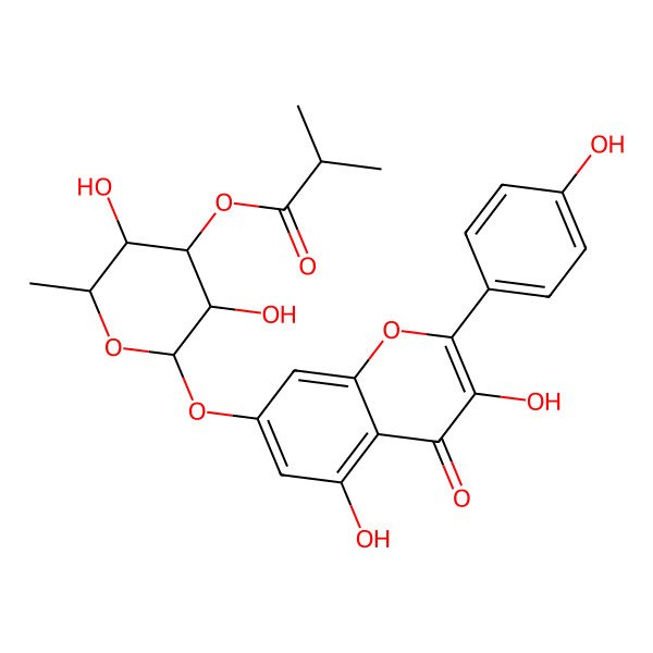 2D Structure of [2-[3,5-Dihydroxy-2-(4-hydroxyphenyl)-4-oxochromen-7-yl]oxy-3,5-dihydroxy-6-methyloxan-4-yl] 2-methylpropanoate