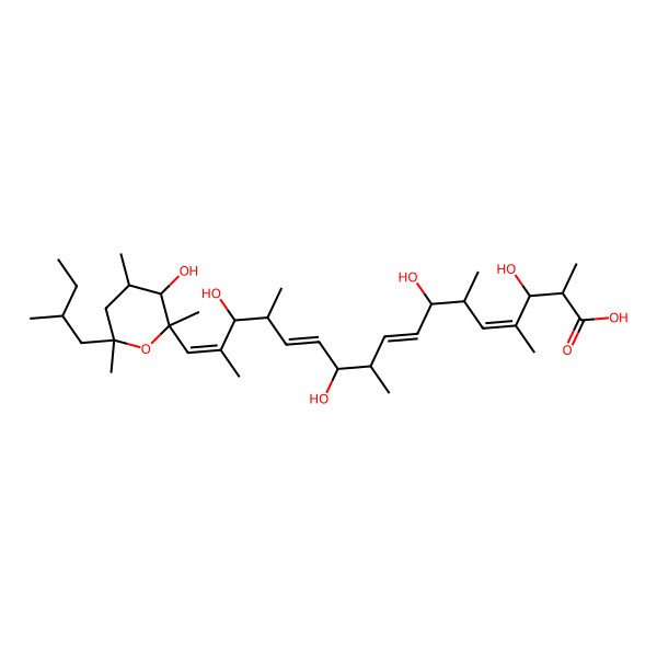 2D Structure of 3,7,11,15-Tetrahydroxy-17-[3-hydroxy-2,4,6-trimethyl-6-(2-methylbutyl)oxan-2-yl]-2,4,6,10,14,16-hexamethylheptadeca-4,8,12,16-tetraenoic acid