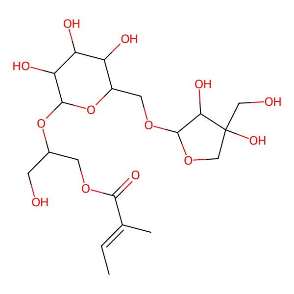 2D Structure of [2-[6-[[3,4-Dihydroxy-4-(hydroxymethyl)oxolan-2-yl]oxymethyl]-3,4,5-trihydroxyoxan-2-yl]oxy-3-hydroxypropyl] 2-methylbut-2-enoate