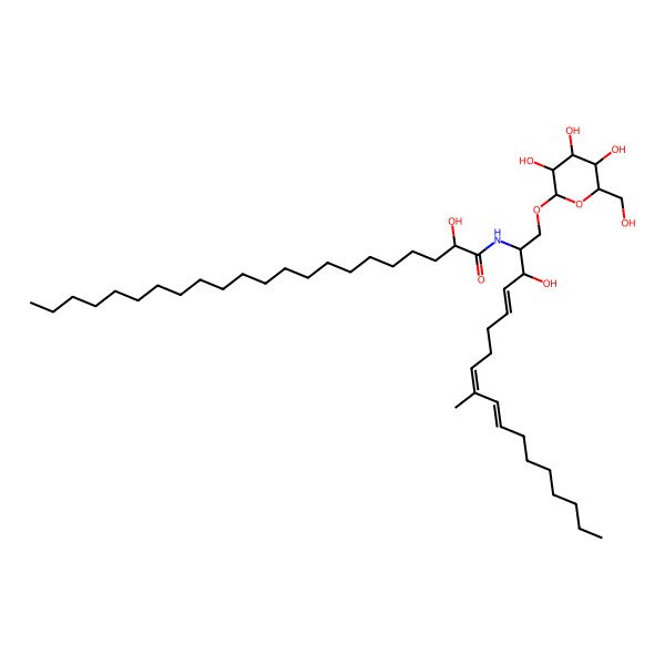 2D Structure of (2R)-2-hydroxy-N-[(2S,3R,4E,8E,10E)-3-hydroxy-9-methyl-1-[(2R,3R,4S,5S,6R)-3,4,5-trihydroxy-6-(hydroxymethyl)oxan-2-yl]oxyoctadeca-4,8,10-trien-2-yl]docosanamide