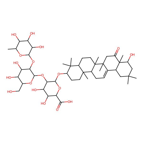 2D Structure of 5-[4,5-dihydroxy-6-(hydroxymethyl)-3-(3,4,5-trihydroxy-6-methyloxan-2-yl)oxyoxan-2-yl]oxy-3,4-dihydroxy-6-[(9-hydroxy-4,4,6a,6b,8a,11,11,14b-octamethyl-8-oxo-2,3,4a,5,6,7,9,10,12,12a,14,14a-dodecahydro-1H-picen-3-yl)oxy]oxane-2-carboxylic acid