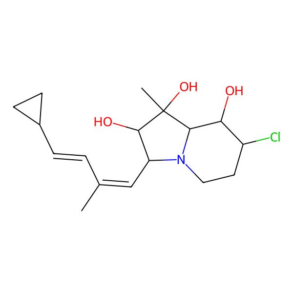 2D Structure of 7-chloro-3-(4-cyclopropyl-2-methylbuta-1,3-dienyl)-1-methyl-3,5,6,7,8,8a-hexahydro-2H-indolizine-1,2,8-triol
