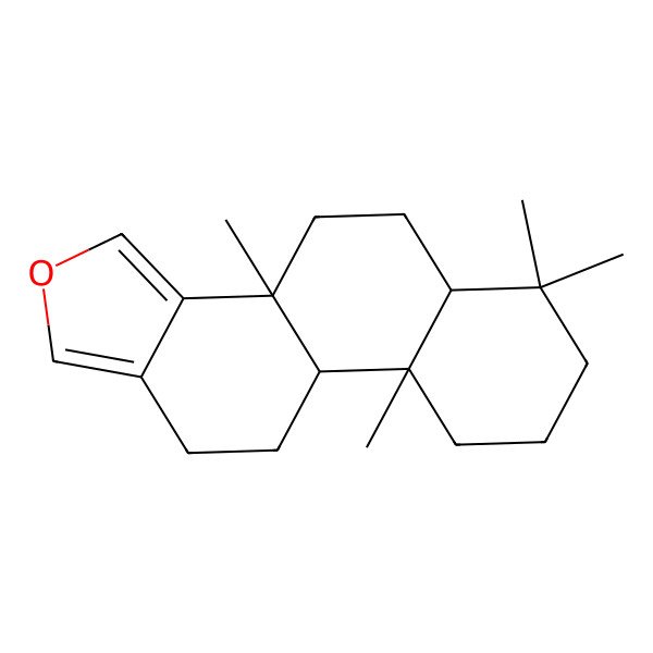 2D Structure of (3bR,5aS,9aS,9bR)-3b,6,6,9a-tetramethyl-3b,4,5,5a,6,7,8,9,9a,9b,10,11-dodecahydrophenanthro[1,2-c]furan
