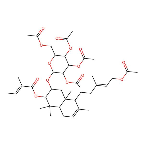 2D Structure of [(2S,3S,4aS,5R,8aS)-5-[(E)-5-acetyloxy-3-methylpent-3-enyl]-1,1,4a,6-tetramethyl-3-[(2R,3R,4S,5R,6R)-3,4,5-triacetyloxy-6-(acetyloxymethyl)oxan-2-yl]oxy-2,3,4,5,8,8a-hexahydronaphthalen-2-yl] (Z)-2-methylbut-2-enoate