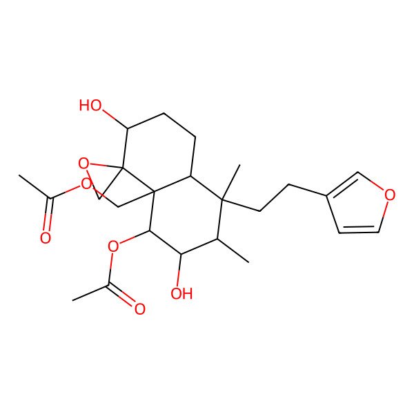 2D Structure of [(3S,4R,4aR,5R,6R,7S,8R,8aR)-5-acetyloxy-8-[2-(furan-3-yl)ethyl]-3,6-dihydroxy-7,8-dimethylspiro[2,3,5,6,7,8a-hexahydro-1H-naphthalene-4,2'-oxirane]-4a-yl]methyl acetate