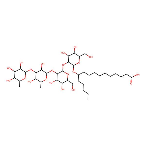 2D Structure of 11-[3-[3-[3,5-Dihydroxy-6-methyl-4-(3,4,5-trihydroxy-6-methyloxan-2-yl)oxyoxan-2-yl]oxy-4,5-dihydroxy-6-(hydroxymethyl)oxan-2-yl]oxy-4,5-dihydroxy-6-(hydroxymethyl)oxan-2-yl]oxyhexadecanoic acid