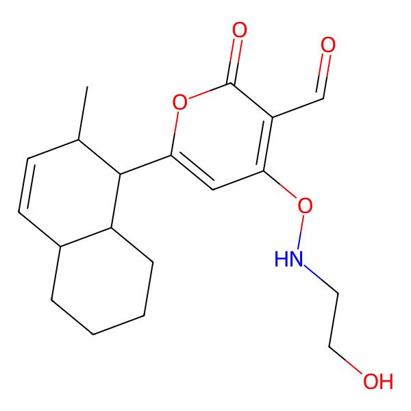 2D Structure of 6-[(1R,2S,4aR,8aR)-2-methyl-1,2,4a,5,6,7,8,8a-octahydronaphthalen-1-yl]-4-(2-hydroxyethylamino)oxy-2-oxopyran-3-carbaldehyde