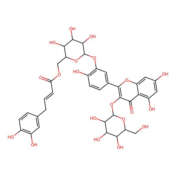 2D Structure of [(3S,4S,6S)-6-[5-[5,7-dihydroxy-4-oxo-3-[(2S,4S,5S)-3,4,5-trihydroxy-6-(hydroxymethyl)oxan-2-yl]oxychromen-2-yl]-2-hydroxyphenoxy]-3,4,5-trihydroxyoxan-2-yl]methyl (E)-4-(3,4-dihydroxyphenyl)but-2-enoate