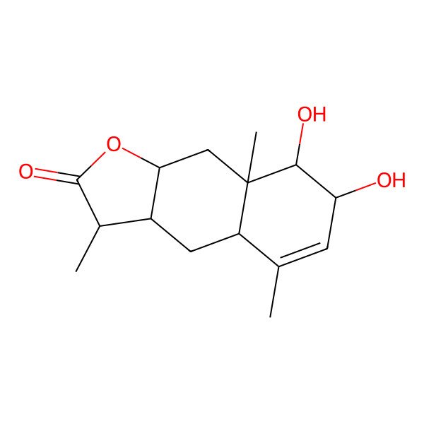 2D Structure of (3S,3aR,4aS,7S,8R,8aR,9aR)-7,8-dihydroxy-3,5,8a-trimethyl-3,3a,4,4a,7,8,9,9a-octahydrobenzo[f][1]benzofuran-2-one