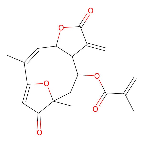 2D Structure of [(2E,4S,8R,9R,11R)-2,11-dimethyl-7-methylidene-6,12-dioxo-5,14-dioxatricyclo[9.2.1.04,8]tetradeca-1(13),2-dien-9-yl] 2-methylprop-2-enoate