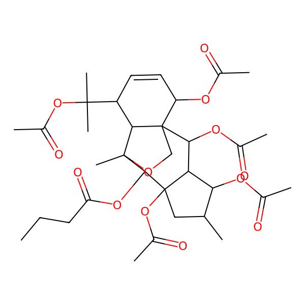 2D Structure of [2,4,7,14-Tetraacetyloxy-11-(2-acetyloxypropan-2-yl)-5,9-dimethyl-16-oxatetracyclo[7.5.2.01,10.03,7]hexadec-12-en-8-yl] butanoate