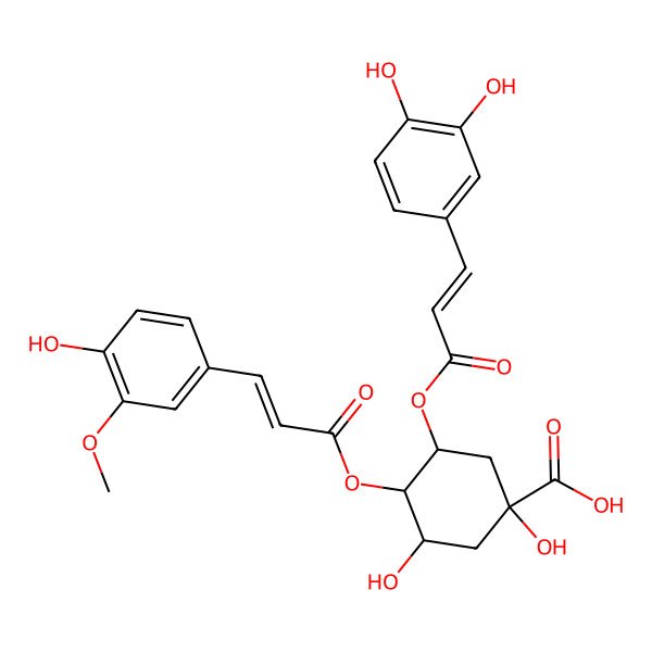 2D Structure of (1S,3S,4R,5S)-3-[(E)-3-(3,4-dihydroxyphenyl)prop-2-enoyl]oxy-1,5-dihydroxy-4-[(E)-3-(4-hydroxy-3-methoxyphenyl)prop-2-enoyl]oxycyclohexane-1-carboxylic acid