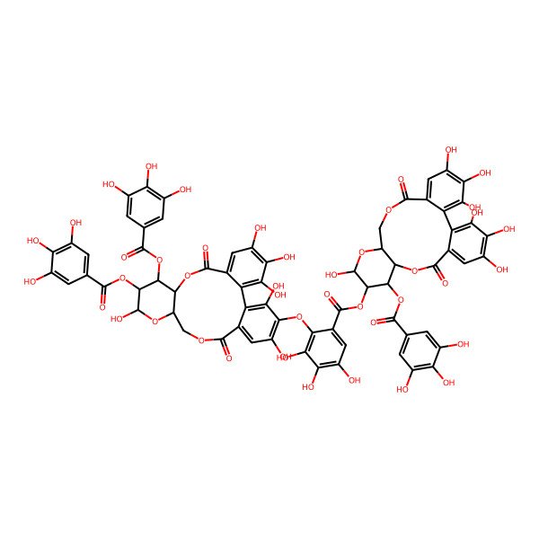 2D Structure of [3,4,5,13,21,22,23-Heptahydroxy-8,18-dioxo-11-(3,4,5-trihydroxybenzoyl)oxy-9,14,17-trioxatetracyclo[17.4.0.02,7.010,15]tricosa-1(23),2,4,6,19,21-hexaen-12-yl] 2-[[3,4,5,13,21,23-hexahydroxy-8,18-dioxo-11,12-bis[(3,4,5-trihydroxybenzoyl)oxy]-9,14,17-trioxatetracyclo[17.4.0.02,7.010,15]tricosa-1(23),2,4,6,19,21-hexaen-22-yl]oxy]-3,4,5-trihydroxybenzoate