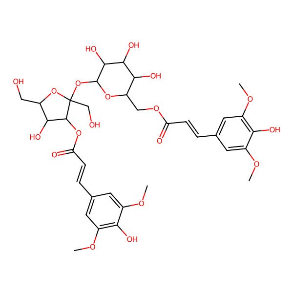 2D Structure of [(2S,3S,4S,5S,6R)-3,4,5-trihydroxy-6-[(2S,3S,4R,5R)-4-hydroxy-3-[(E)-3-(4-hydroxy-3,5-dimethoxyphenyl)prop-2-enoyl]oxy-2,5-bis(hydroxymethyl)oxolan-2-yl]oxyoxan-2-yl]methyl (E)-3-(4-hydroxy-3,5-dimethoxyphenyl)prop-2-enoate