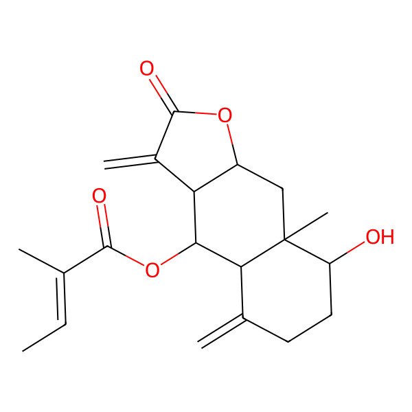 2D Structure of (8-Hydroxy-8a-methyl-3,5-dimethylidene-2-oxo-3a,4,4a,6,7,8,9,9a-octahydrobenzo[f][1]benzofuran-4-yl) 2-methylbut-2-enoate