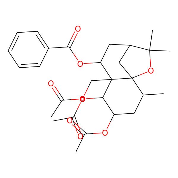 2D Structure of [4,5-Diacetyloxy-6-(acetyloxymethyl)-2,10,10-trimethyl-11-oxatricyclo[7.2.1.01,6]dodecan-7-yl] benzoate