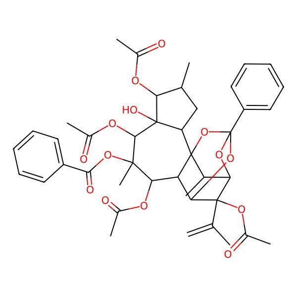 2D Structure of (5,7,9,18-Tetraacetyloxy-6-hydroxy-4,8,16-trimethyl-13-phenyl-18-prop-1-en-2-yl-12,14,17-trioxapentacyclo[11.3.1.111,15.01,10.02,6]octadecan-8-yl) benzoate