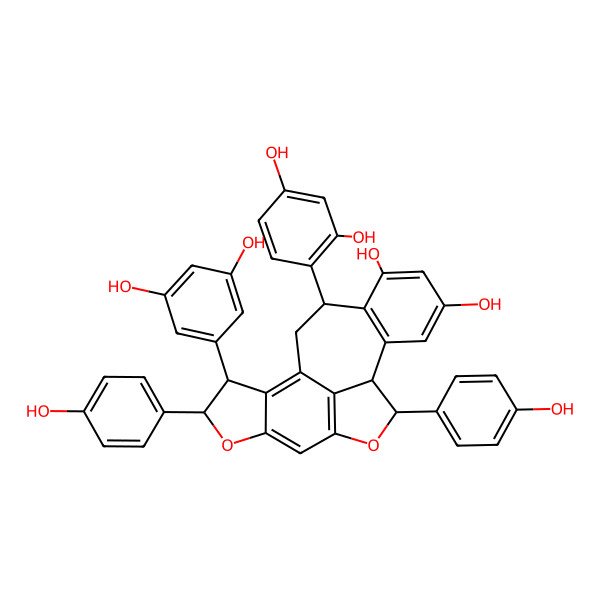 2D Structure of (3R,4R,10R,11R,18S)-18-(2,4-dihydroxyphenyl)-3-(3,5-dihydroxyphenyl)-4,10-bis(4-hydroxyphenyl)-5,9-dioxapentacyclo[9.8.1.02,6.08,20.012,17]icosa-1,6,8(20),12(17),13,15-hexaene-14,16-diol