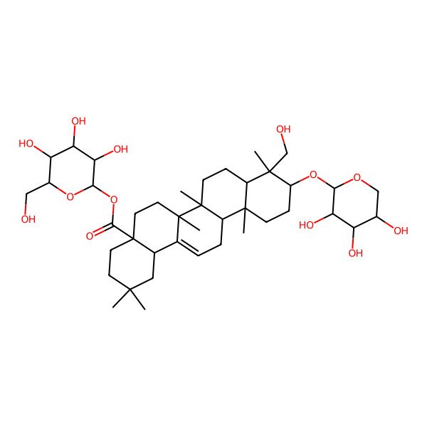 2D Structure of [(2S,3S,4R,5R,6S)-3,4,5-trihydroxy-6-(hydroxymethyl)oxan-2-yl] (4aS,6aR,6aS,6bR,8aR,9R,10S,12aR,14bS)-9-(hydroxymethyl)-2,2,6a,6b,9,12a-hexamethyl-10-[(2S,3R,4S,5S)-3,4,5-trihydroxyoxan-2-yl]oxy-1,3,4,5,6,6a,7,8,8a,10,11,12,13,14b-tetradecahydropicene-4a-carboxylate