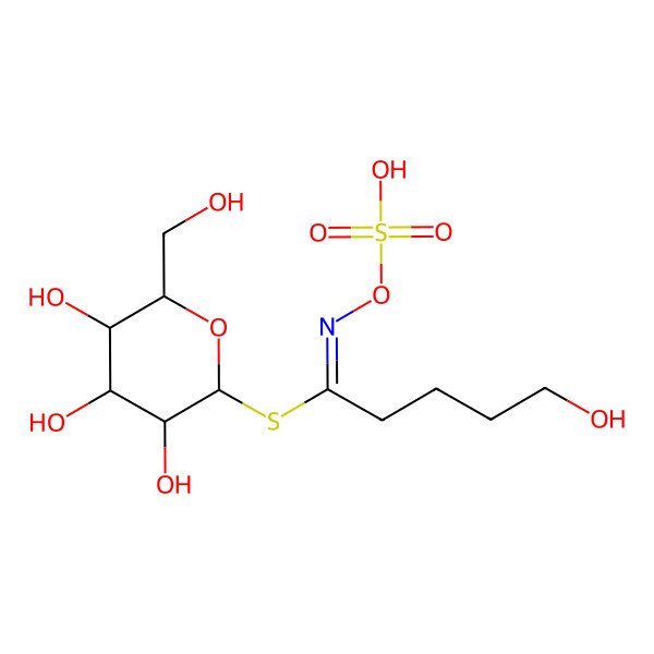 2D Structure of [(2S,3R,4S,5S,6R)-3,4,5-trihydroxy-6-(hydroxymethyl)oxan-2-yl] (1E)-5-hydroxy-N-sulfooxypentanimidothioate