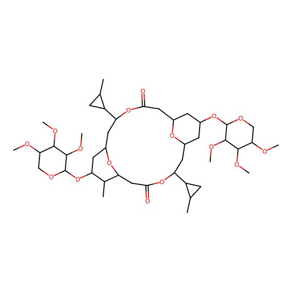 2D Structure of (1R,5S,7R,9S,10S,11S,15S,17S,19S)-10-methyl-5,15-bis[(1S,2S)-2-methylcyclopropyl]-9,19-bis[[(2S,3R,4S,5R)-3,4,5-trimethoxyoxan-2-yl]oxy]-4,14,21,22-tetraoxatricyclo[15.3.1.17,11]docosane-3,13-dione