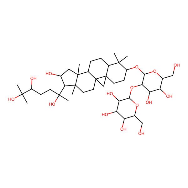 2D Structure of 2-[4,5-Dihydroxy-6-(hydroxymethyl)-2-[[14-hydroxy-7,7,12,16-tetramethyl-15-(2,5,6-trihydroxy-6-methylheptan-2-yl)-6-pentacyclo[9.7.0.01,3.03,8.012,16]octadecanyl]oxy]oxan-3-yl]oxy-6-(hydroxymethyl)oxane-3,4,5-triol
